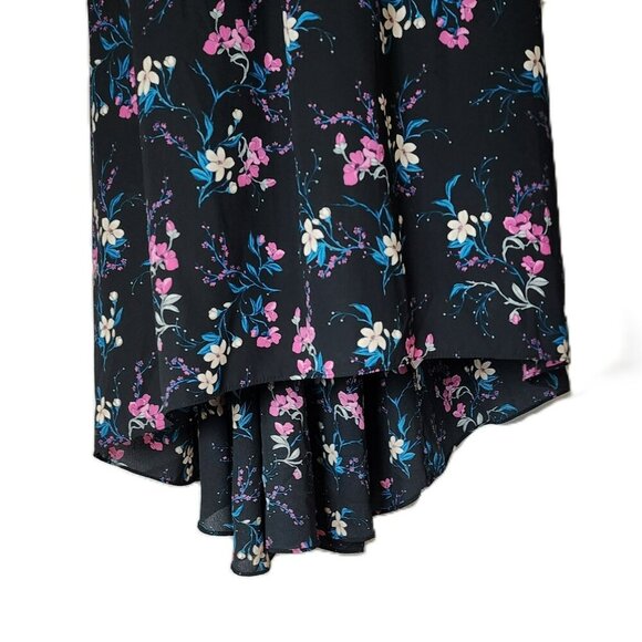 Nanette Lepore Floral Midi Dress | Size 4 | Black Hi-Low Hem | Smocked Waist/Cuf - Picture 5 of 10